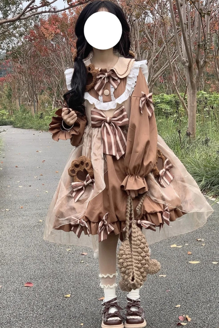 Bear Motif High-Waisted Ruffle Bow Sweet Lolita Dress