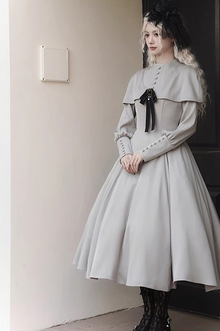 Grey Thirteenth Evening Long Sleeved Slim Gothic Elegant Lolita Dress