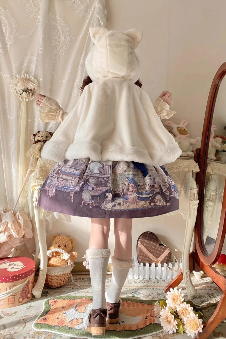 Cream Little Star Wish Cat Ears Hooded Sweet Lolita Cloak Coat