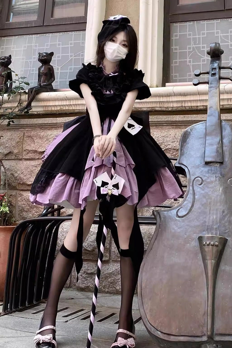 Black Purple Phantom Thief Ace of Spades Short Sleeve Ruffle Bow Gothic Lolita Set