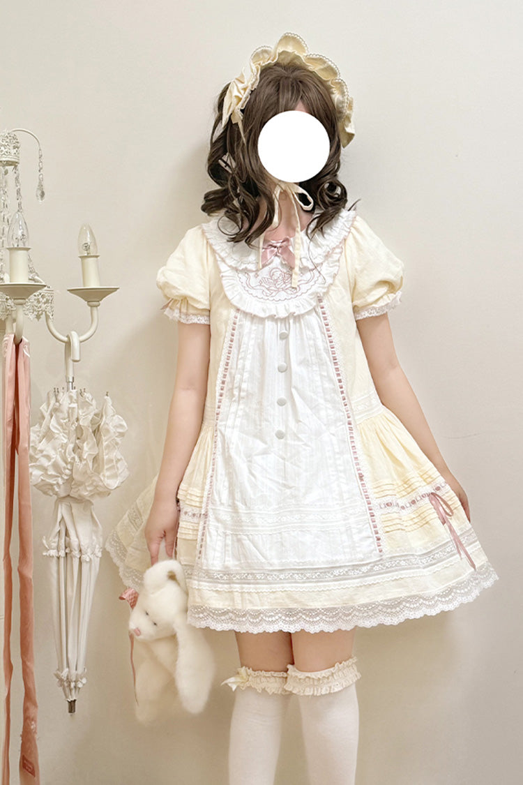 Angel Print Lace Dress with Doll Collar and Bowknot