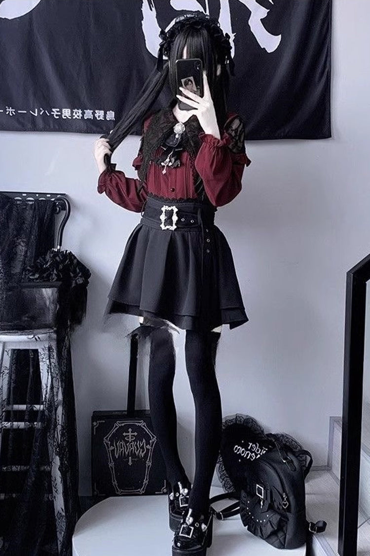 Lovely Puff-Sleeve Bow-Accented Lace Ensemble with Matching Skirt in Two Tones