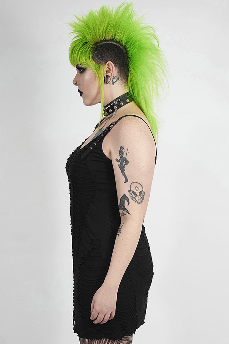 Metal Eyelets Strap Irregular Knit Plus Size Punk Sling Dress