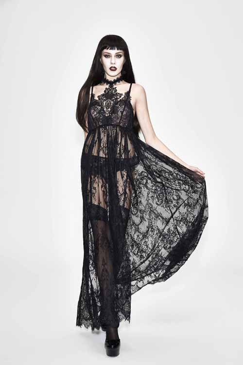 Sexy Halter Gothic Dress with Transparent Lace and High Waist