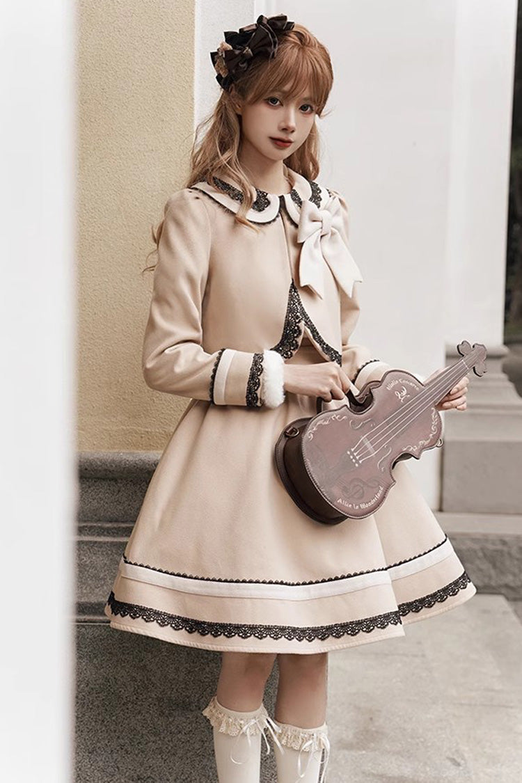 College Style Two-Piece Set with Doll Collar and Bowknot