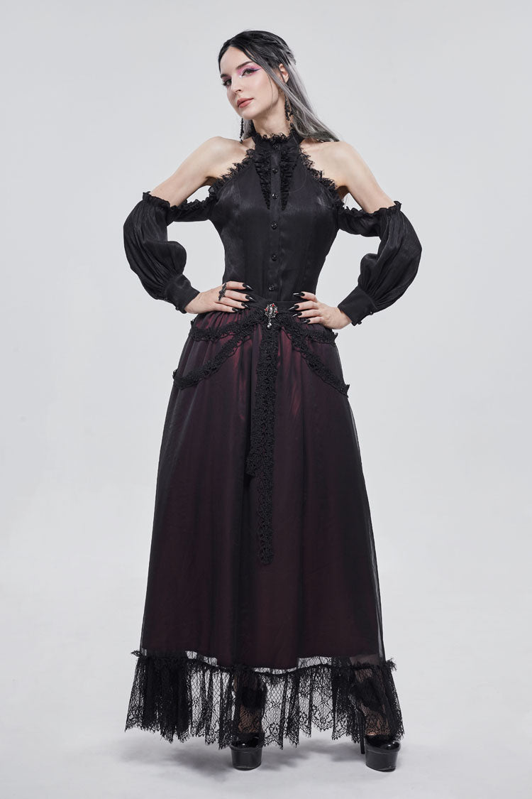 Crimson & Noir Butterfly Pendant Chiffon Gothic Skirt