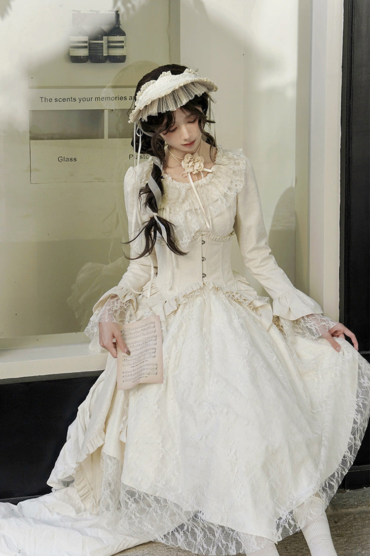 Princess Lace Dress with Ruffle Sleeves in Ivory