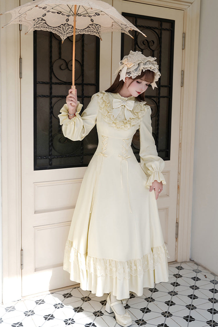 Letters Poems Day Night Stand Collar Long Sleeves Ruffle Bowknot Lace-Up Gothic Lolita Dress