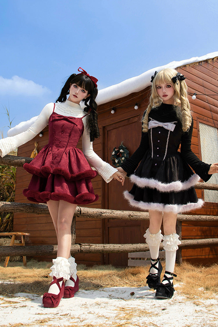 Jacquard Furry Bow Sweet Lolita JSK Dress