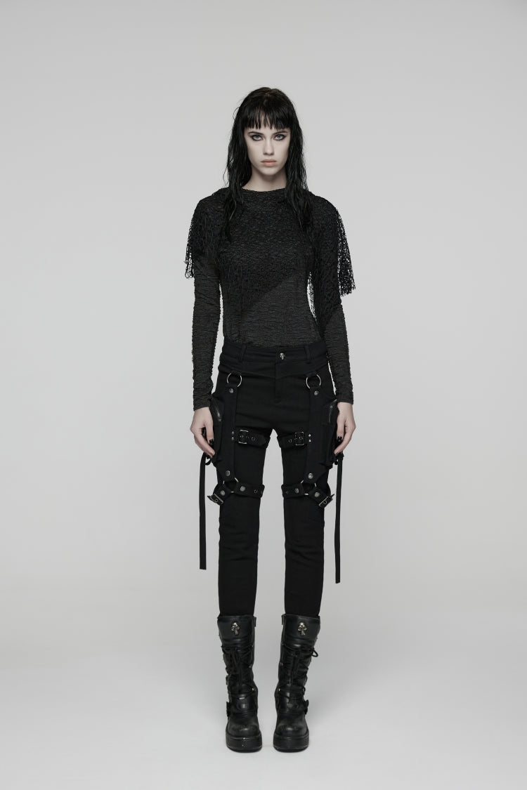 Detachable Eyelet Military Punk Trousers for Women