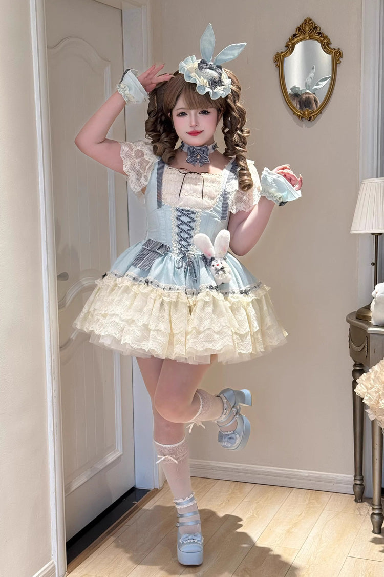 Goodnight Alice Sleeveless Ruffled Bow Lace-Up Sweet Lolita Jumper Dress Three Colors