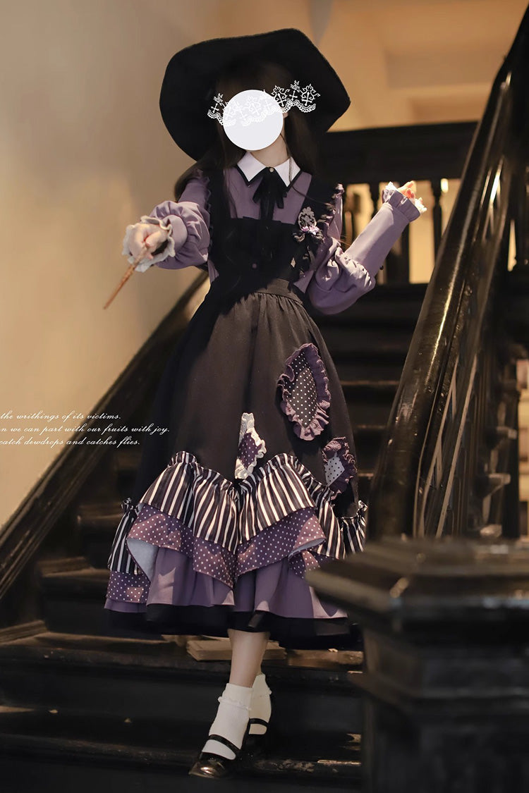 Black Stripe Print Bow Asymmetric Sweet Jumper - Witch Academy