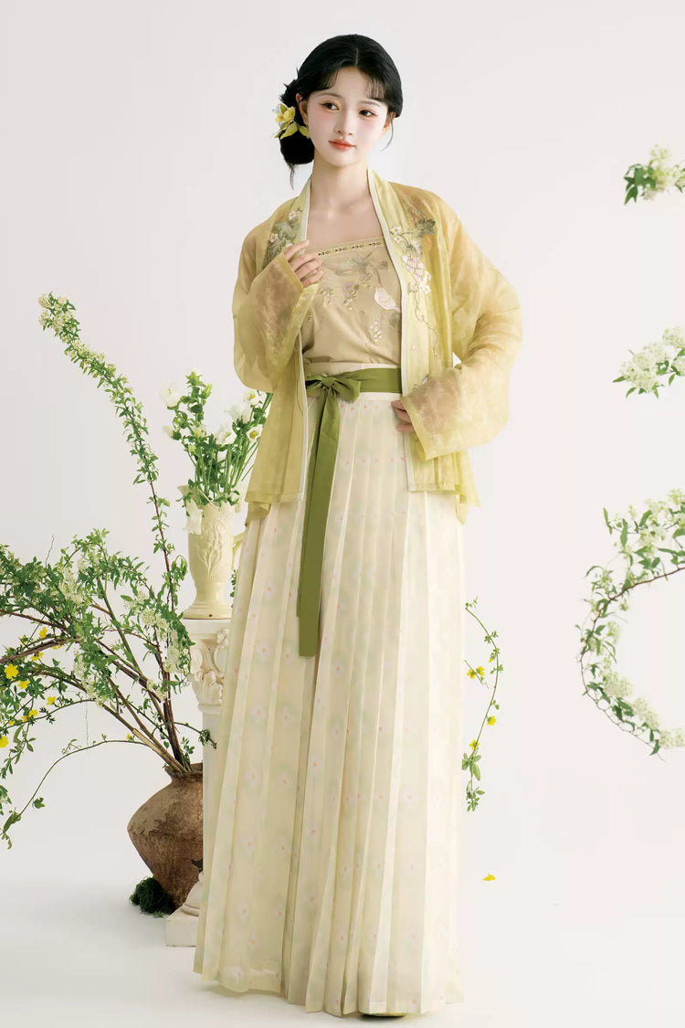 Green Apricot Embroidered High-Waist Hanfu Set