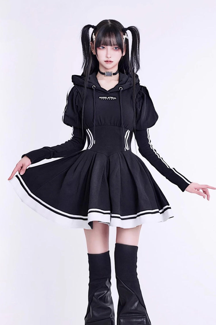 Punk Knit Midi Dress with Ribbon Accents - Jirai Kei