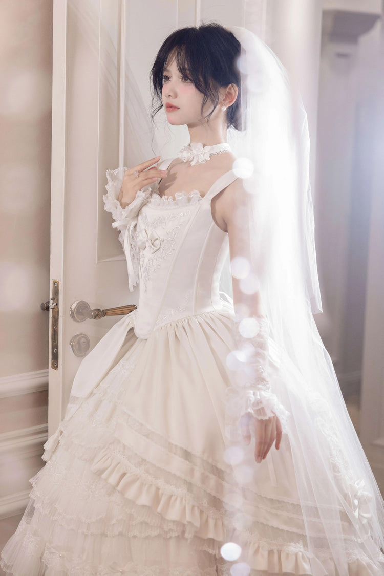 Ivory Rose Promise Multi-Tier Ruffle Front Bow Opulent Lolita JSK Set