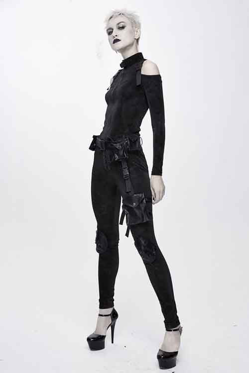Punk Stretchy Fitted Women's Pants with Bags
