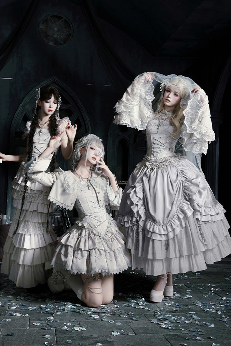 Bionic Doll Square Collar Gothic Lolita Corset Set with Fishtail Skirt, Multi-Layer Ruffles