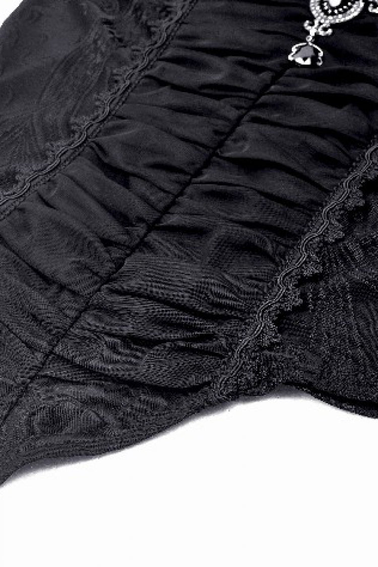 Ruffled V Stand Collar Long Flared Sleeve Jacquard Gothic Blouse for Women Lace