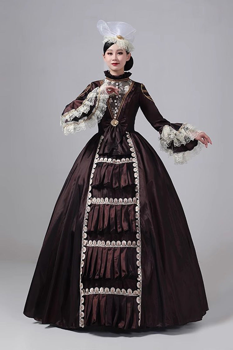 British Embroidered Medieval Victorian Gown - Vintage Court Style