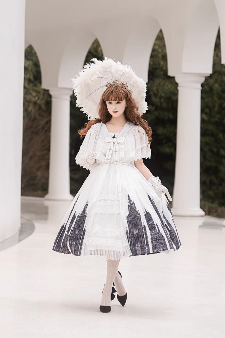 White Sleeveless Printed Lace Gothic Vintage Princess Lolita Jsk Dress