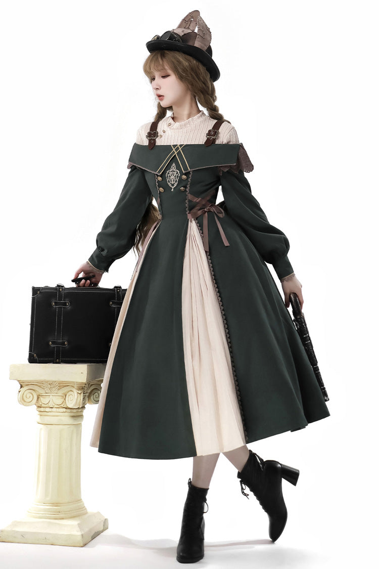 Emerald Long-Sleeve Ruffled Embroidered Bowknot Gothic Princess Lolita Dress