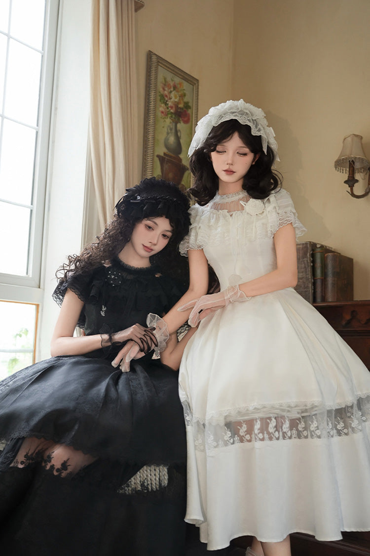 Ivory Off Shoulder Halter Print Ruffle Gothic Elegant Dress