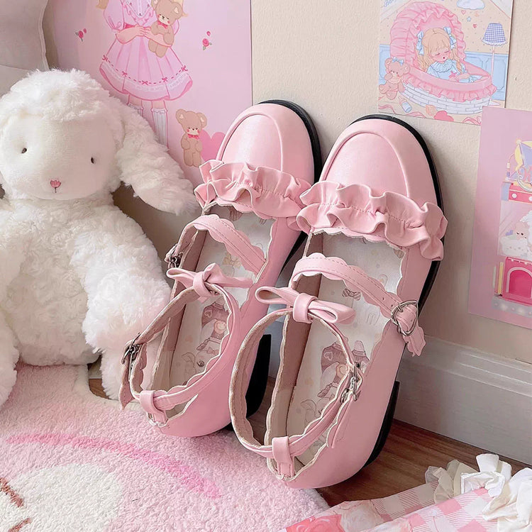 Ruffled Bowknot Mary Janes - Kawaii Lolita Shoes