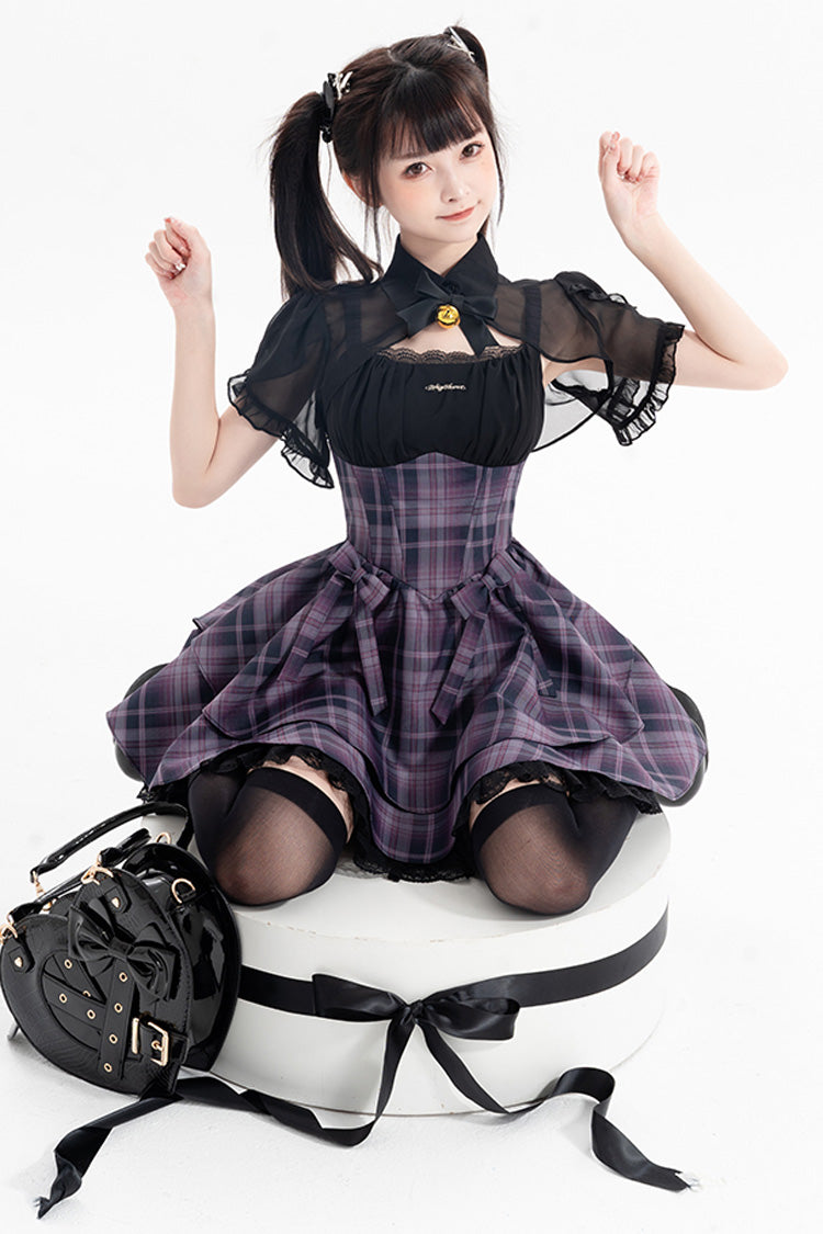 Violet Magic Cat Double Stripe Printed Bow Lolita Jumper