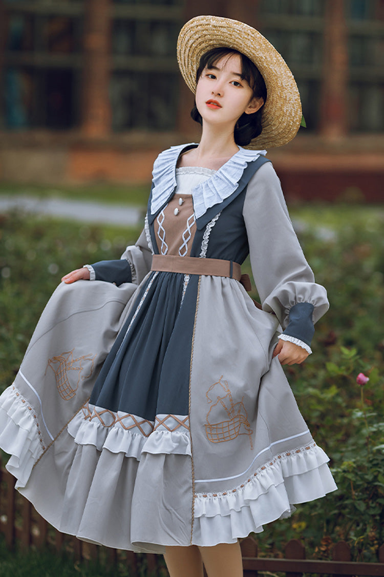 Multi-Color Sweet Lolita OP Dress Detachable Collar Ruffled - Altfashion Shop
