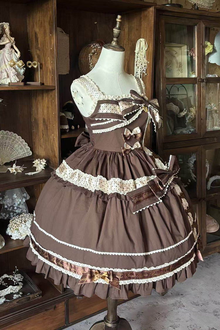 Chocolate Panda Gift Square-Collar Sleeveless Ruffled Bow Asymmetric Sweet Lolita JSK