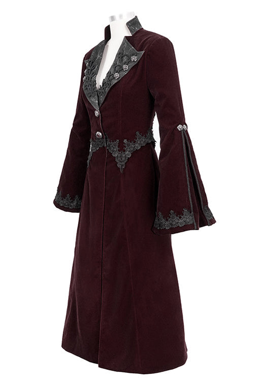 Scarlet Lace Flared Sleeve Velvet Gothic Coat