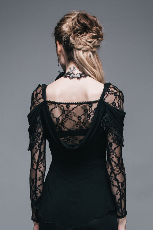 Gothic Rose Lace Long Sleeve Modal Tee for Women