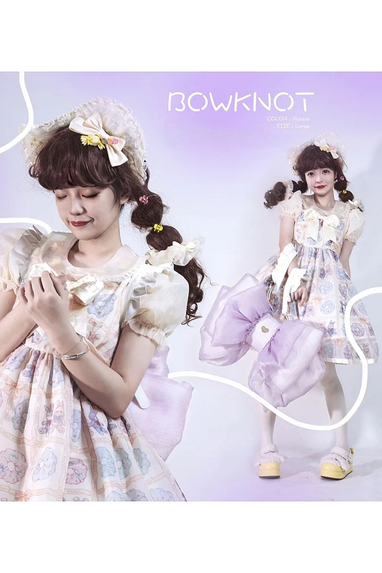 Violet Large Bow Metal Heart Tag Doll Backpack