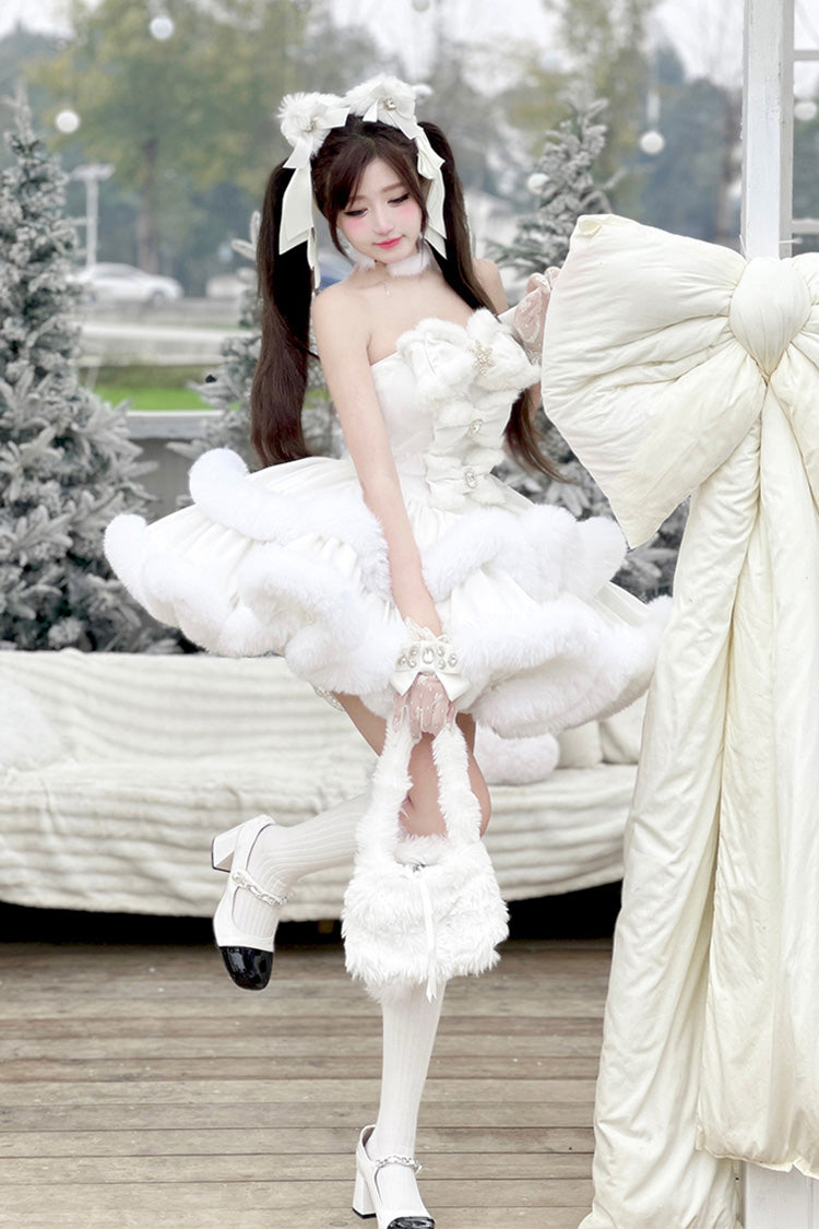 Ivory Double-Layered Bow Princess Strapless Dress