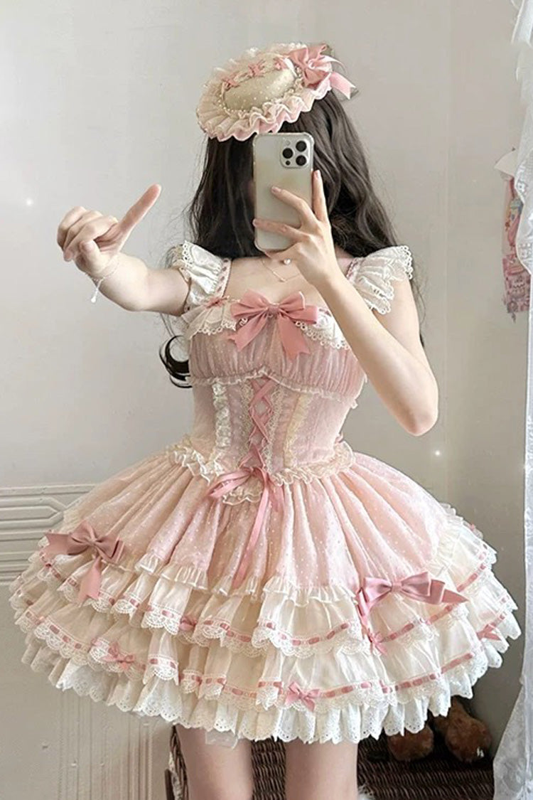 Rose Triple-Layer Bowknot Corset Sweet Princess Ballet Jumper Dress