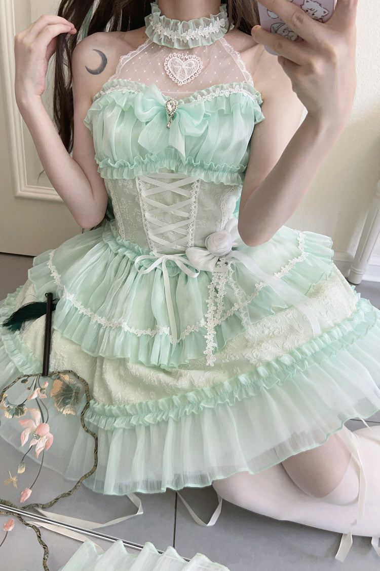 Emerald Triple-Tier Ribbon Lace Sweet Jumper