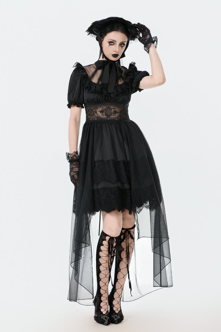 Chiffon Gothic Wedding Dress with High-Low Hem and Layers