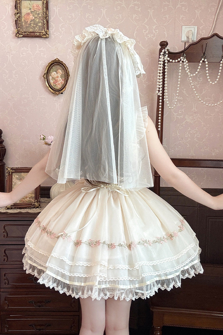 Ballet Lolita JSK Dress with Multi-Layered Ruffles and Bow - Mist Champagne, 3 Colors