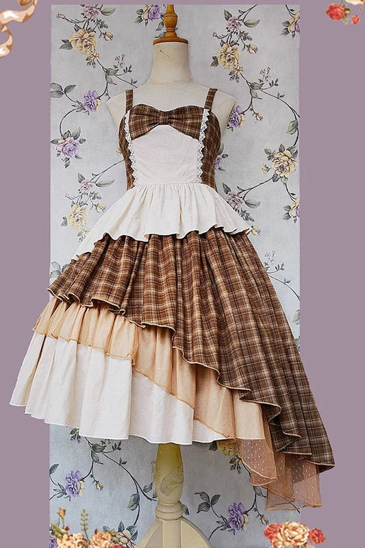Asymmetric Lace Bow Dress in Multi-Color Vintage