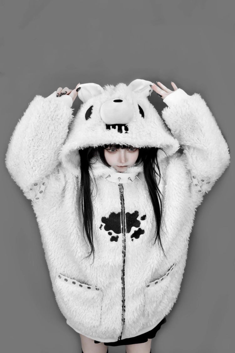 Ivory Bear-Ear Hooded Zip-Up Gothic Lolita Coat