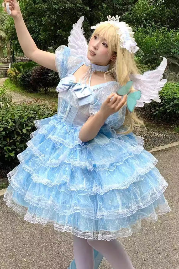 Azure Plus-Size Sweet Hanayome Dress with Layered Ruffles