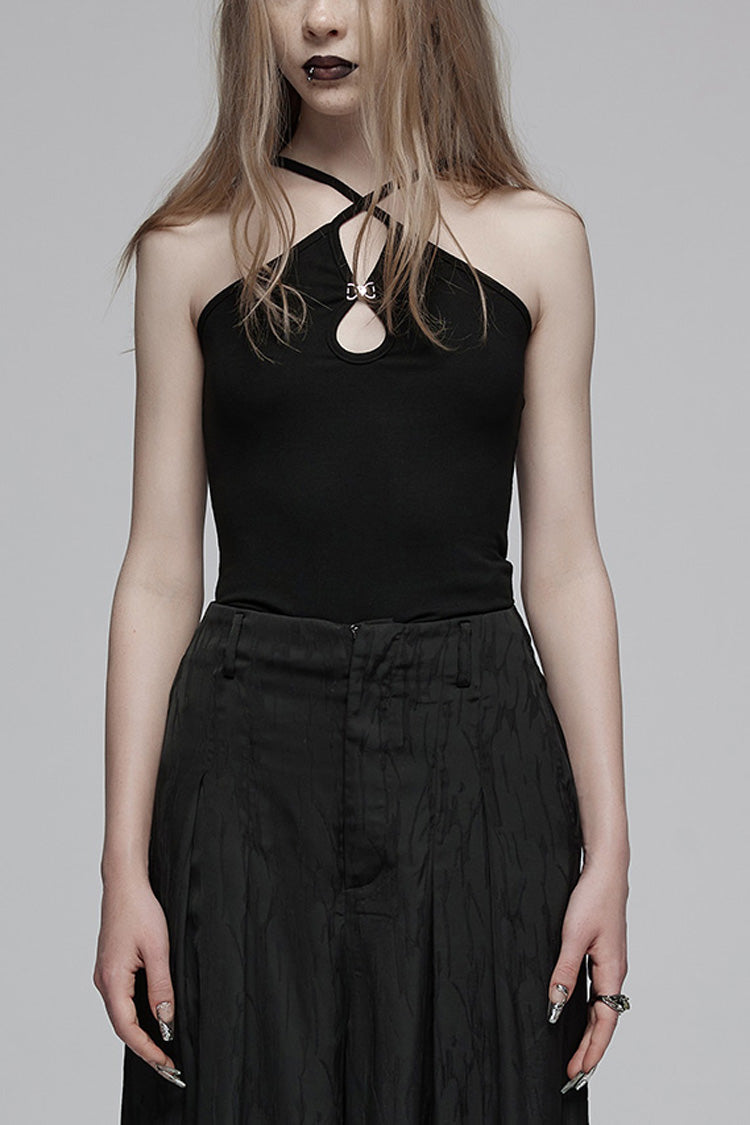 Daring Black Drop Hollow Halter Punk Vest