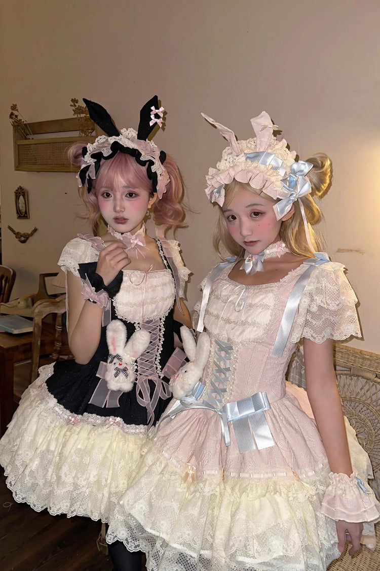 Goodnight Alice Sleeveless Ruffled Bow Lace-Up Sweet Lolita Jumper Dress Three Colors