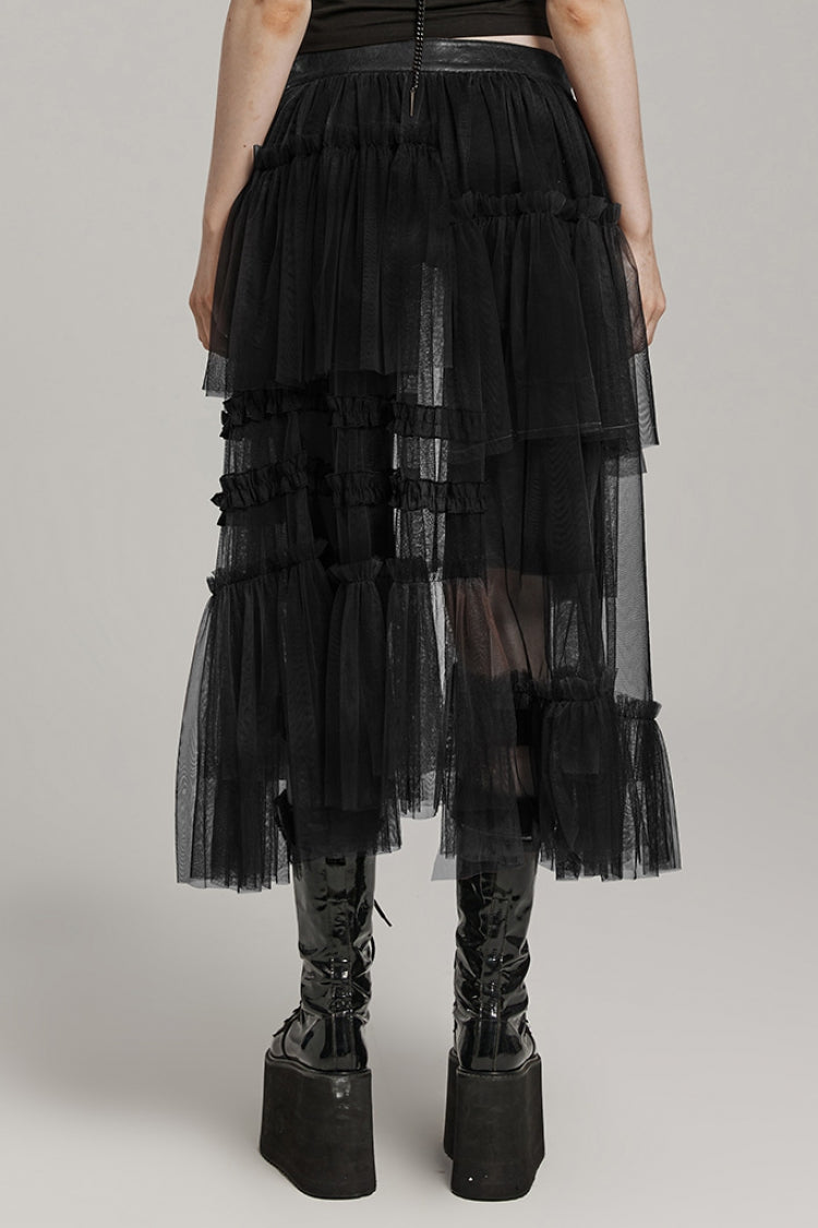 Steampunk Mesh Buckle Long Overskirt with Ruffles - Three Colors