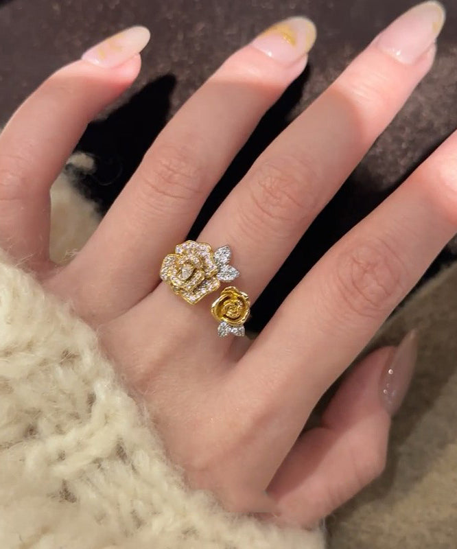 Antique Piece Set Floral Two Zircon Snake Gold Rings