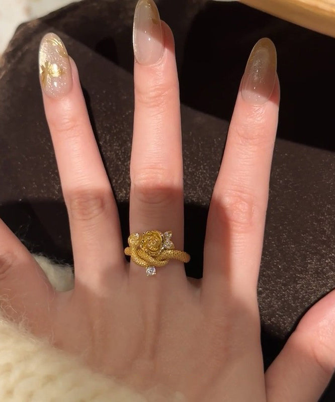 Antique Piece Set Floral Two Zircon Snake Gold Rings