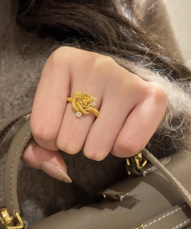 Antique Piece Set Floral Two Zircon Snake Gold Rings