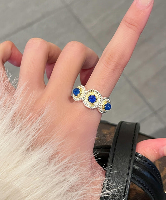 Little Daisy Blue Art Rings Chalcedony Alloy Zircon