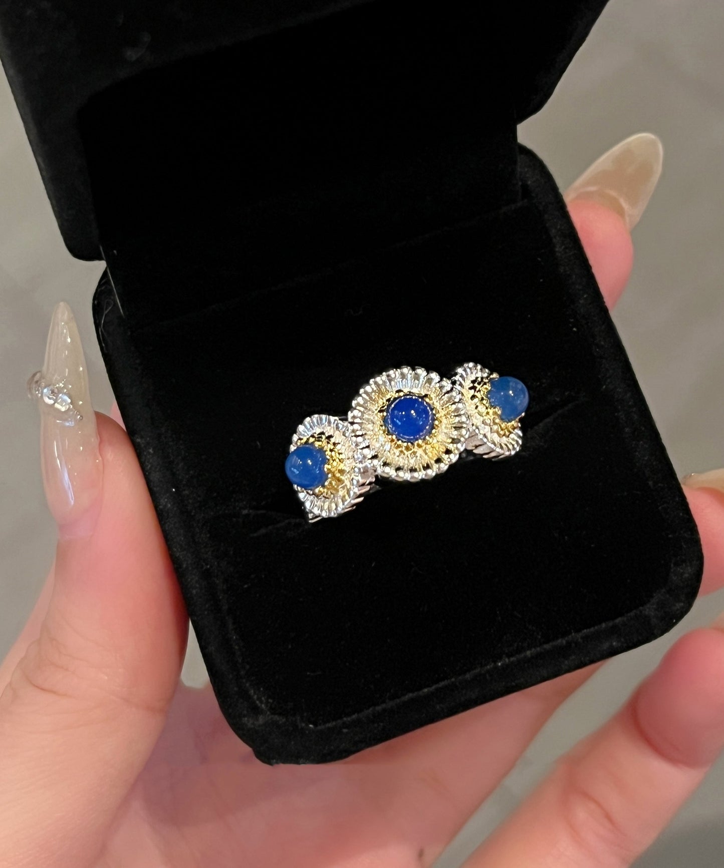 Little Daisy Blue Art Rings Chalcedony Alloy Zircon