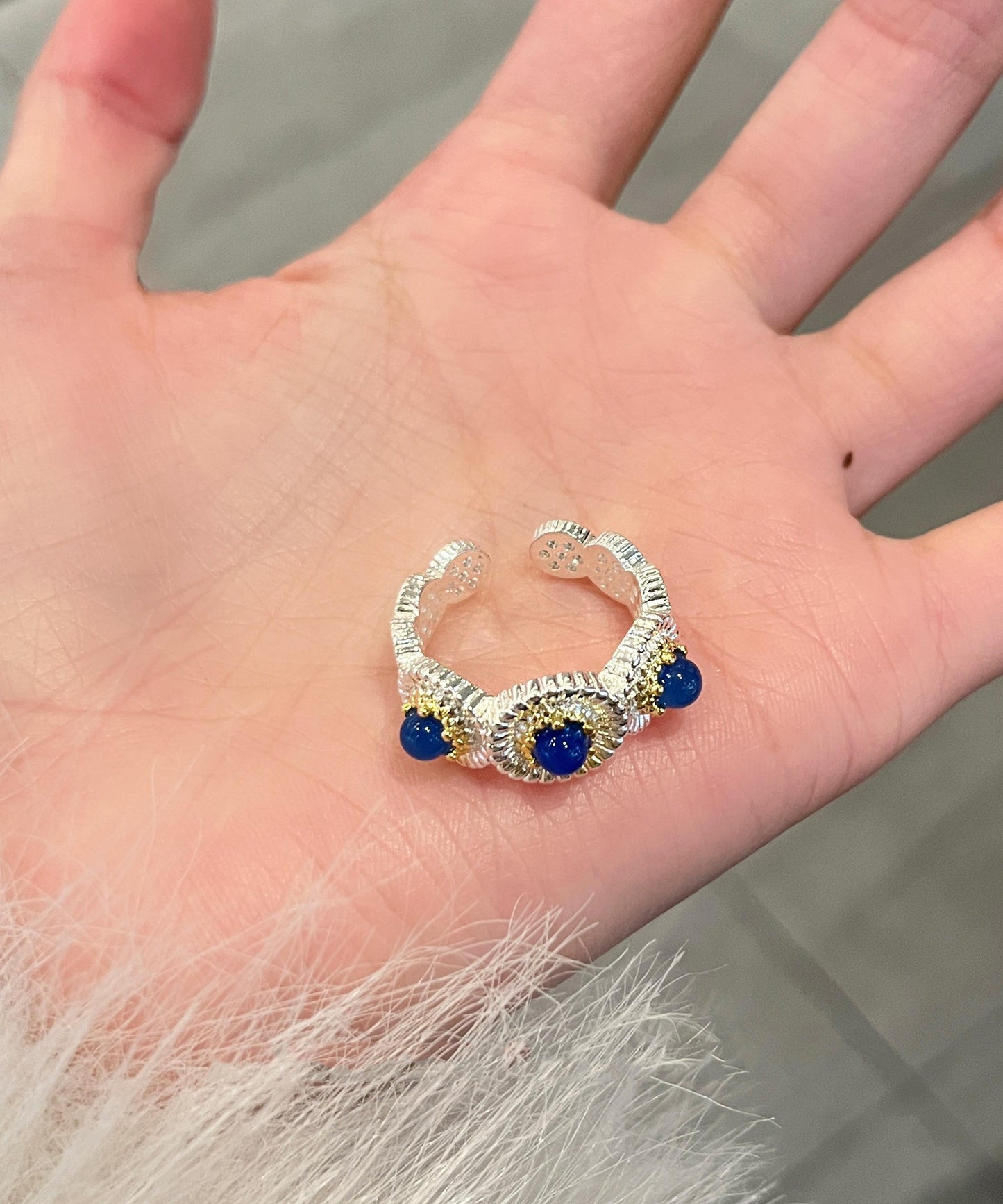 Little Daisy Blue Art Rings Chalcedony Alloy Zircon